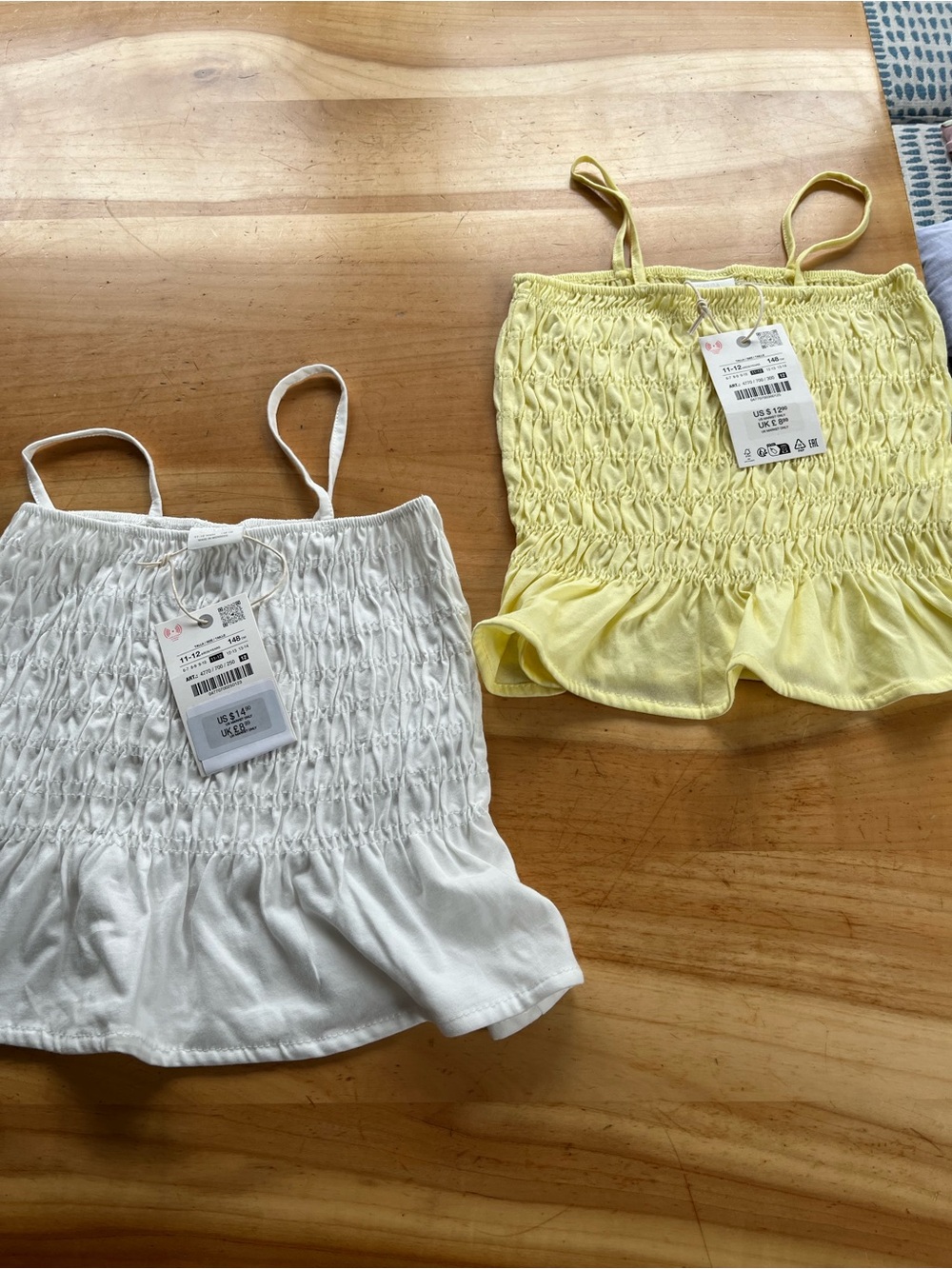 Set of 2 Zara Smocked Spaghetti Strap Tank Top in White and Yellow